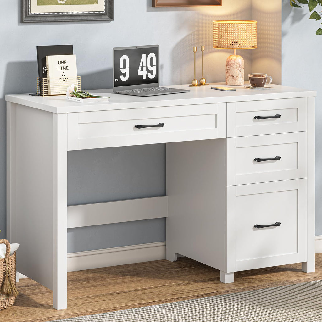 47" Cream White Executive Desk with File Drawer H98040