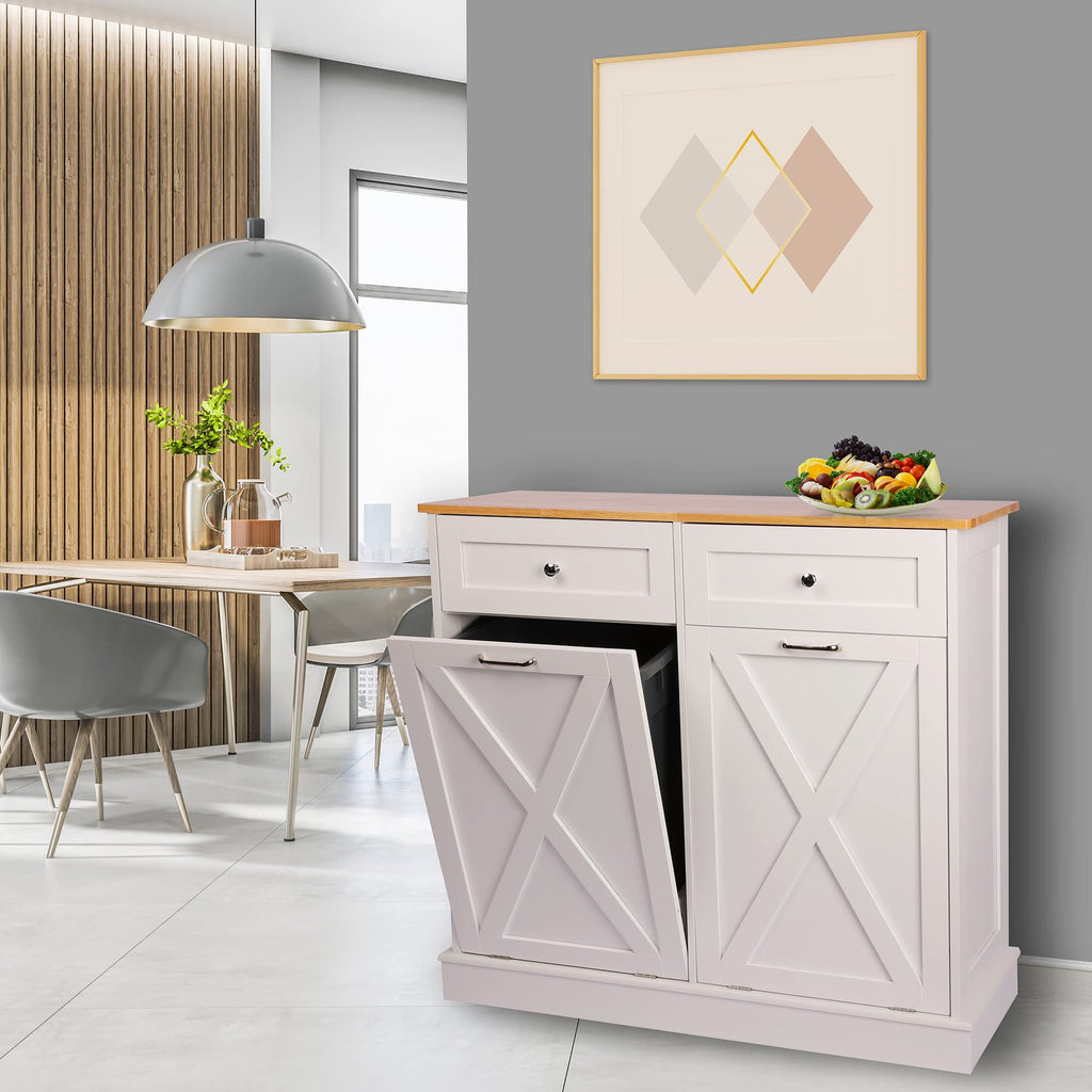 White 2 x 10 Gallon Wooden Tilt Out Trash Can Cabinet T832