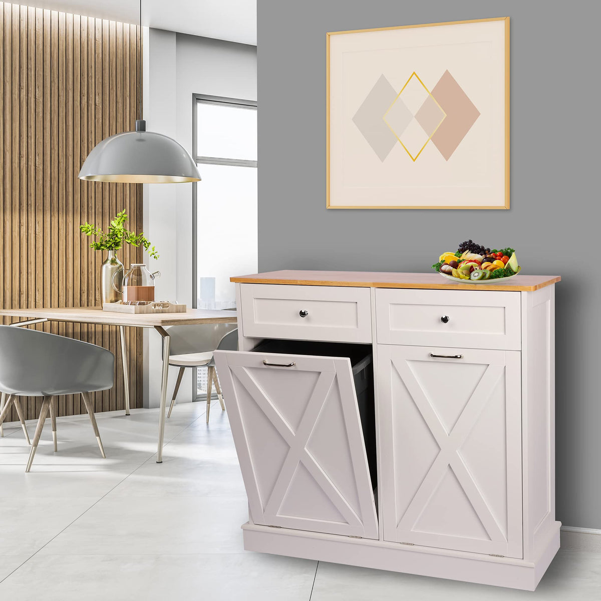 White 2 x 10 Gallon Wooden Tilt Out Trash Can Cabinet T832