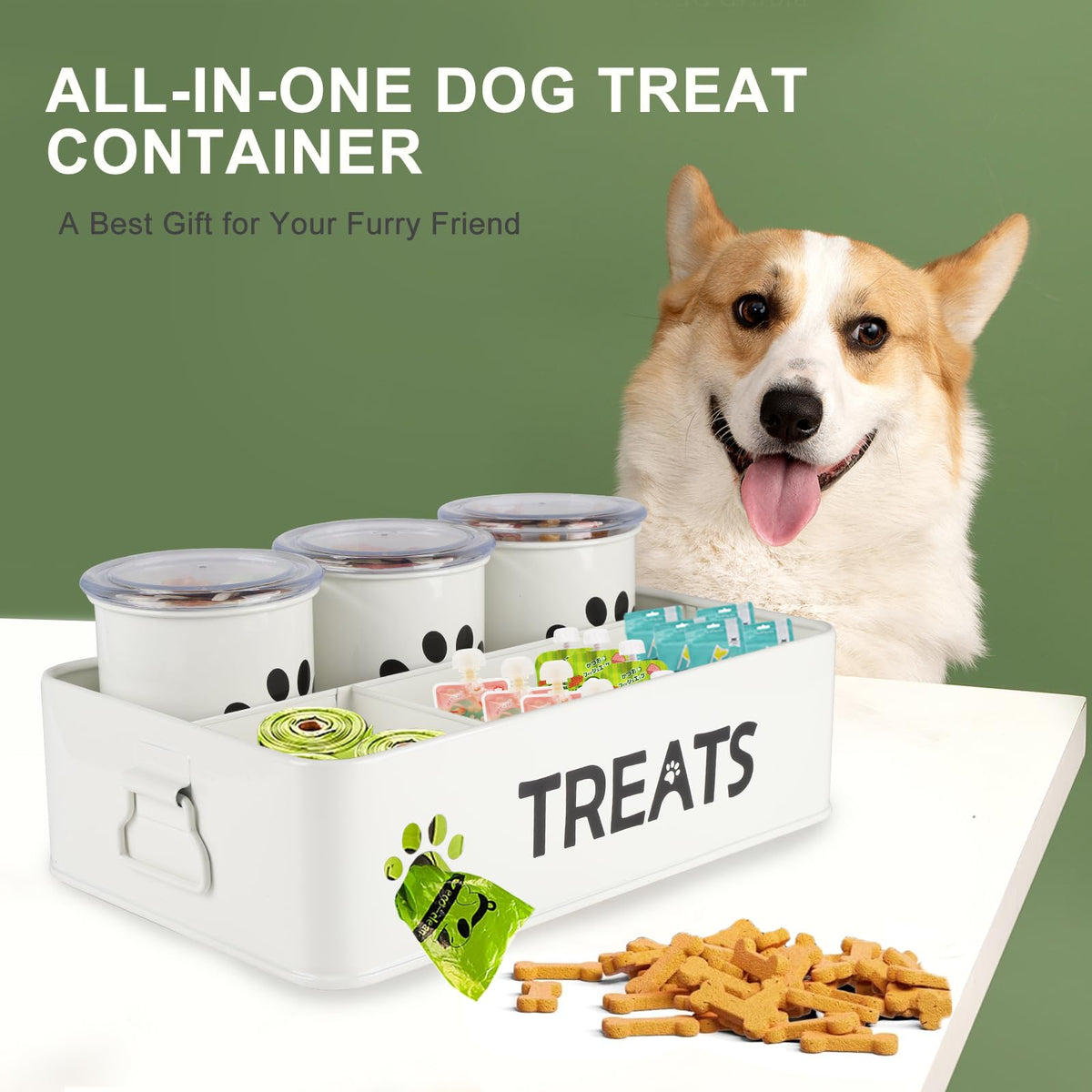 28oz Metal Dog Treat Container Set of 3 White P759122