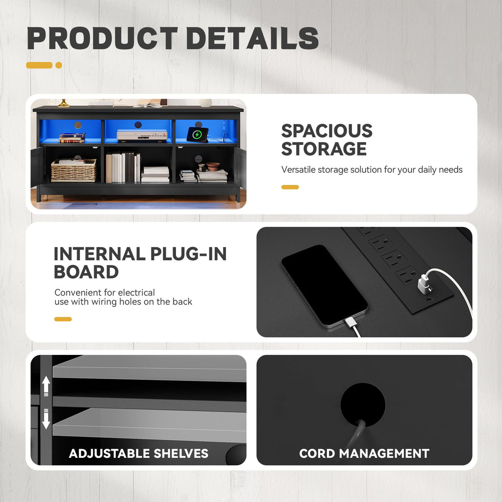 Black TV Stand with Power Outlet and LED Light C695526
