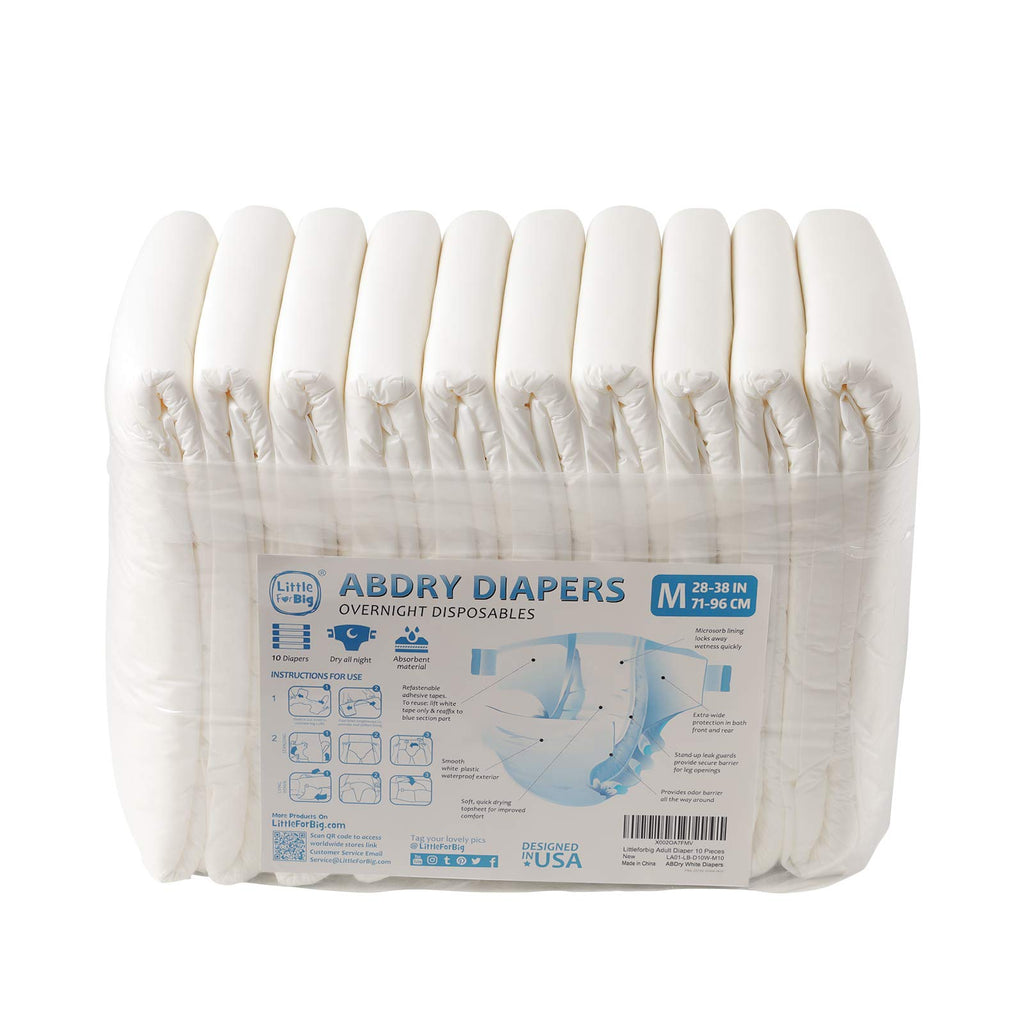 Adult Diaper 10 Pieces White Medium 28"-38" O8444