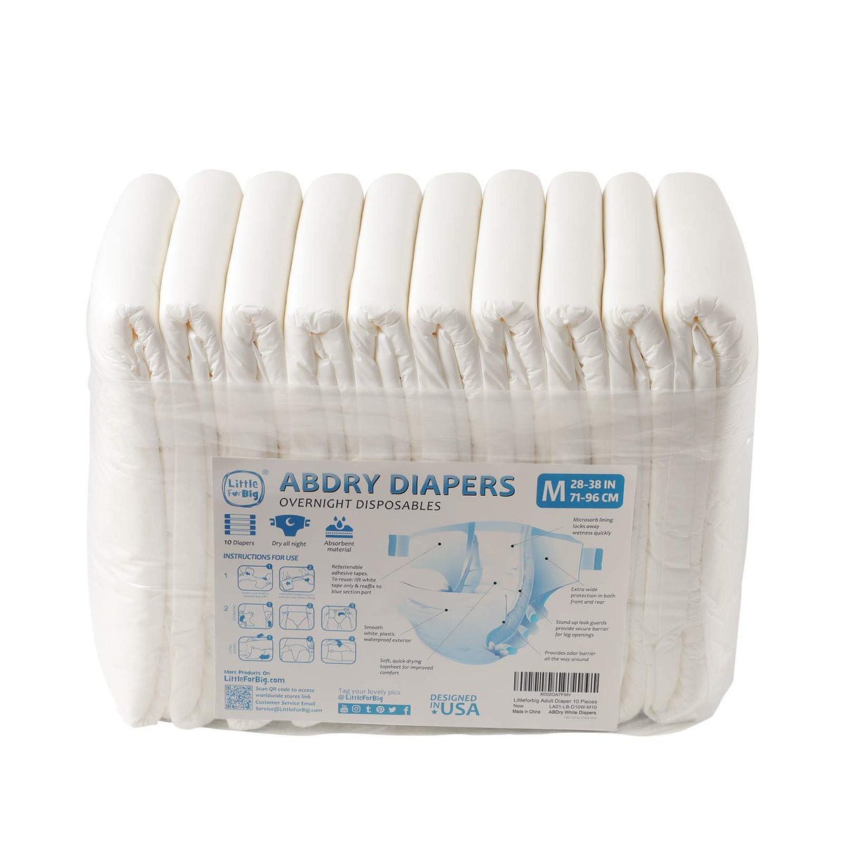 Adult Diaper 10 Pieces White Medium 28"-38" O8444