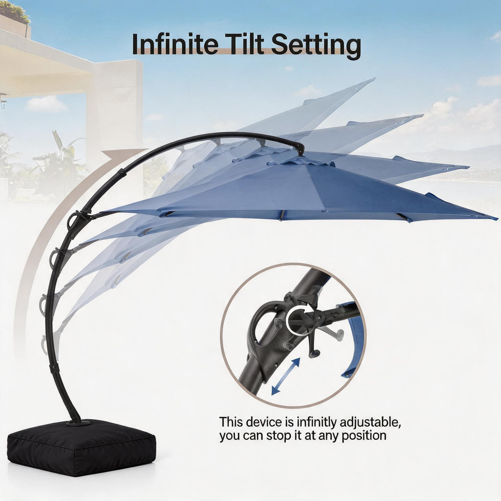 11 FT Navy Blue Cantilever Patio Umbrella with Base U709387