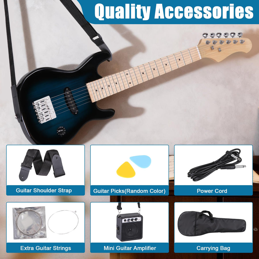 30 Inch Blue Solid Wood Electric Guitar Starter Kit with Amplifier P16416