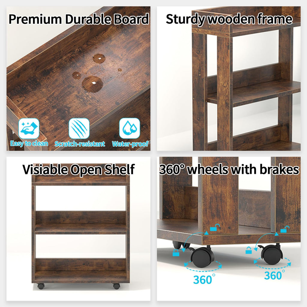 3-Tier Small Bookshelf with Wheels O274