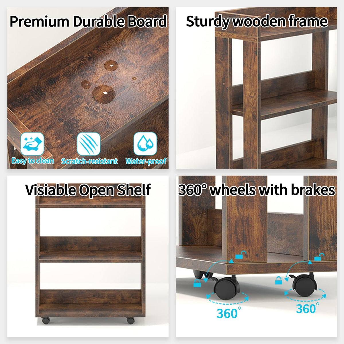 3-Tier Small Bookshelf with Wheels O274