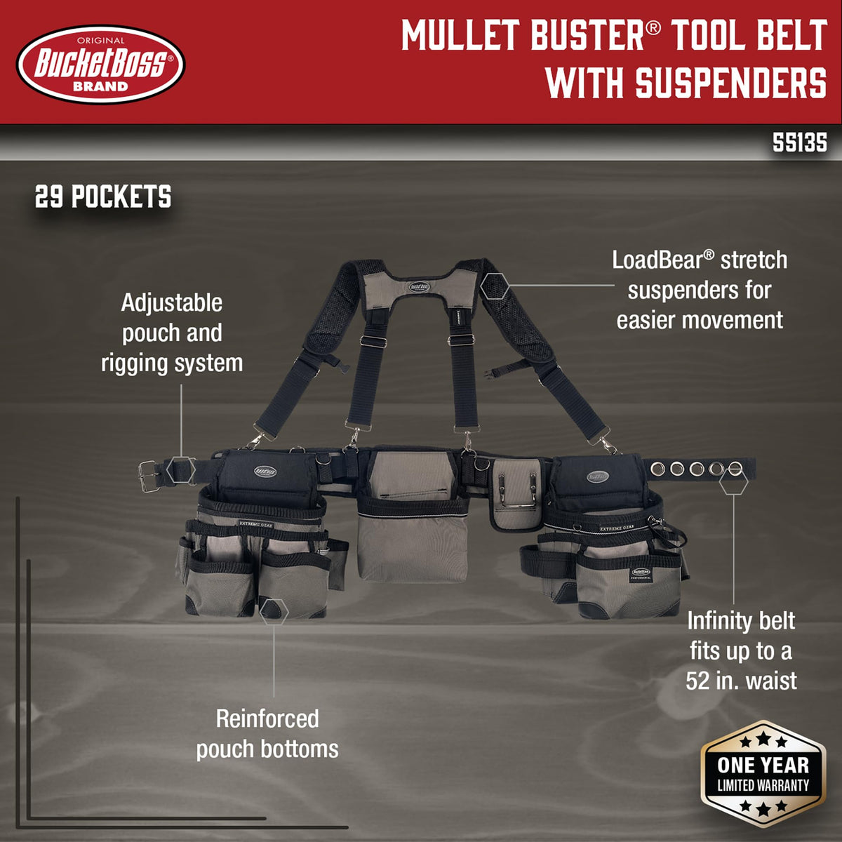 3 Bag Tool Belt with Suspenders B175