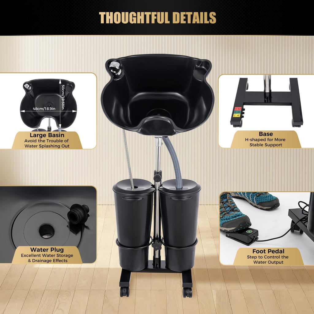 Black Height Adjustable Shampoo Bowl with Electric Pump J8956