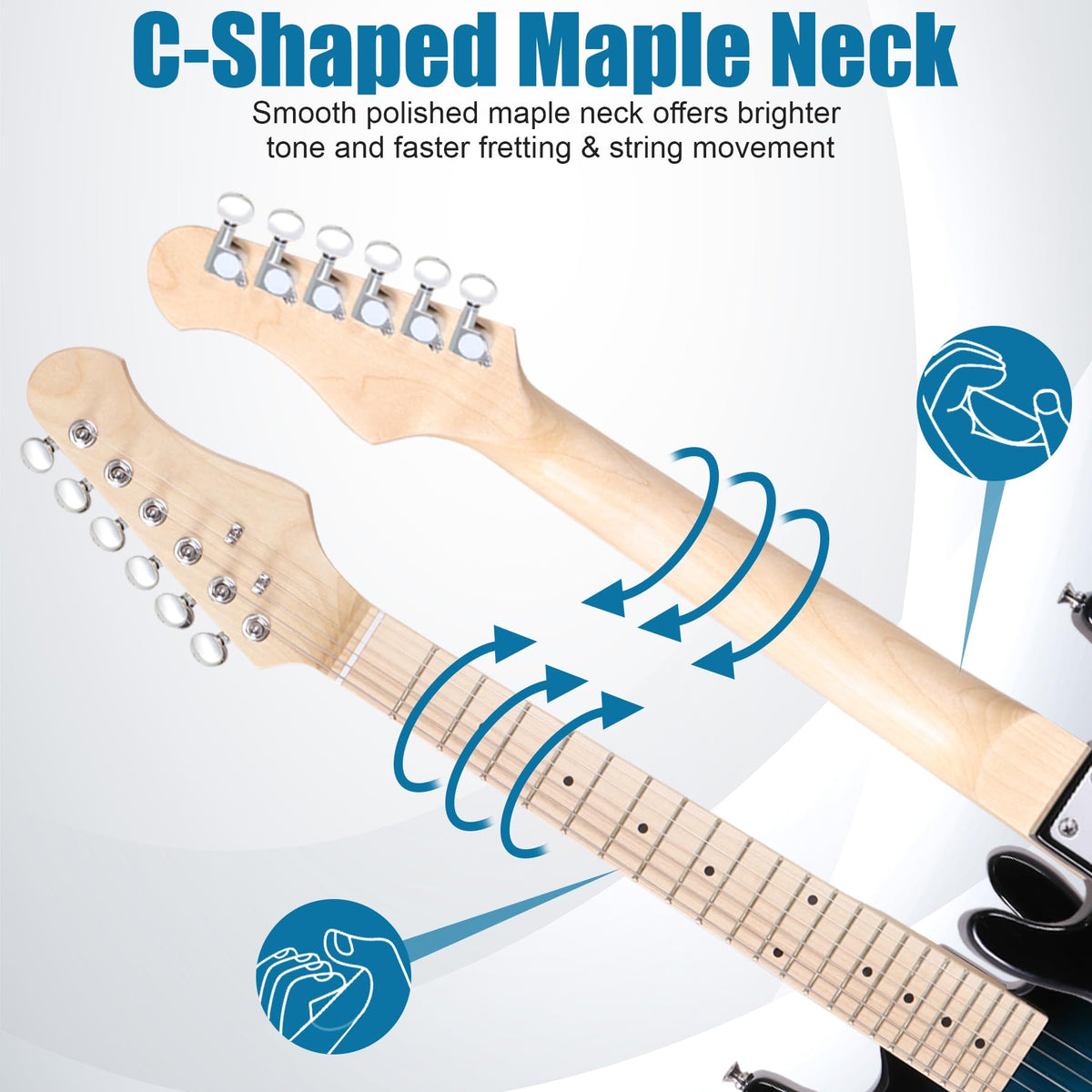 30 Inch Blue Solid Wood Electric Guitar Starter Kit with Amplifier P16416