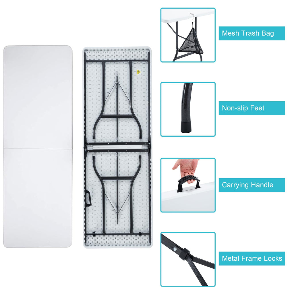 6Ft White Folding Picnic Table H5962