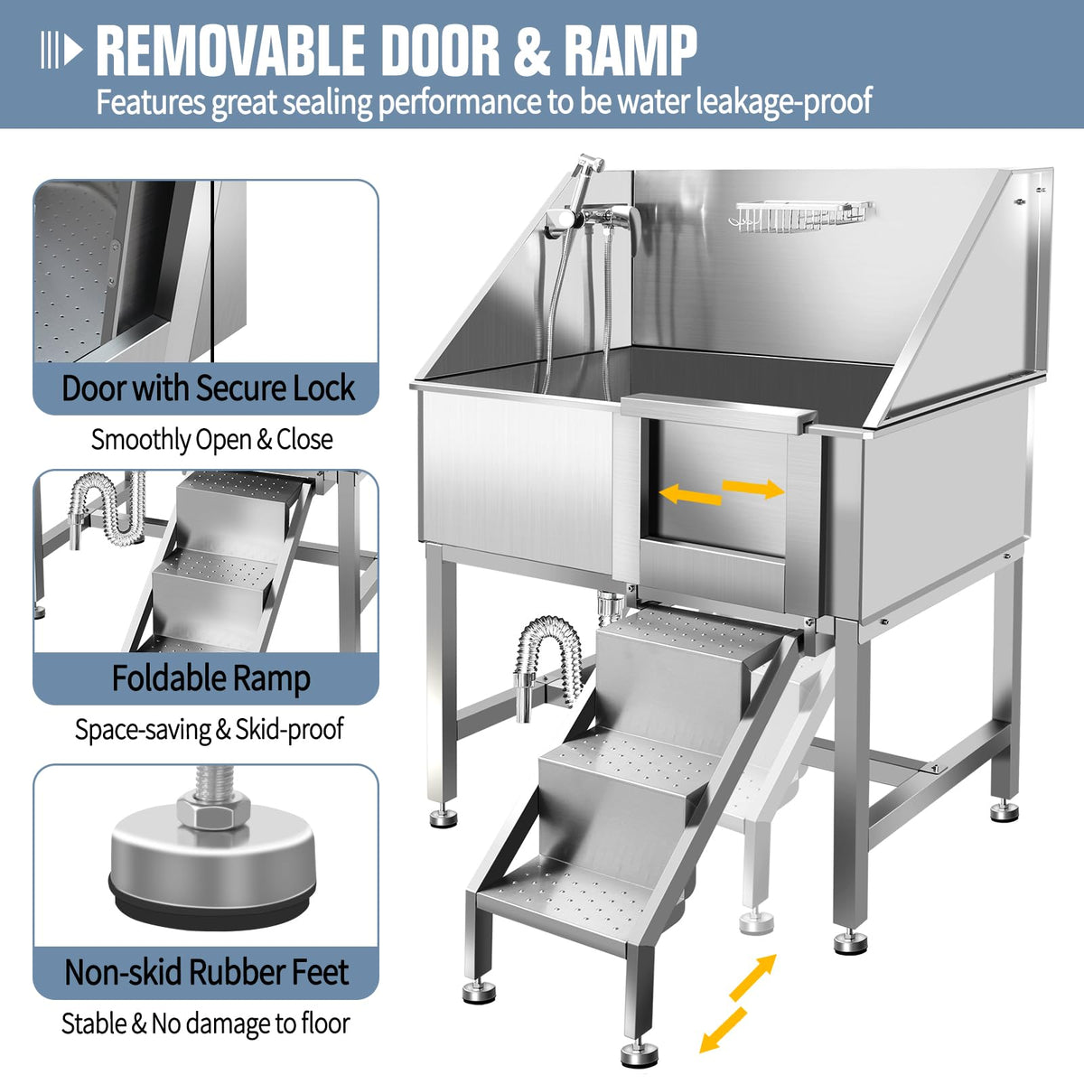 38" Stainless Steel Dog Grooming Tub with Stairs Q409498