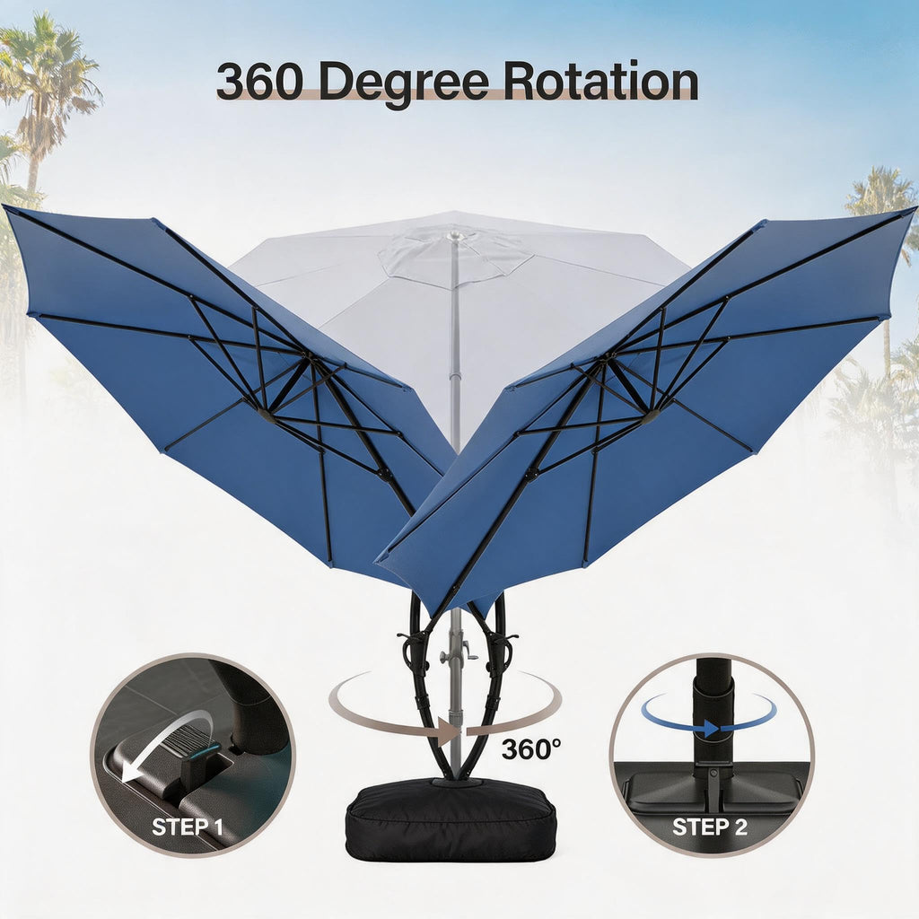 11 FT Navy Blue Cantilever Patio Umbrella with Base U709387