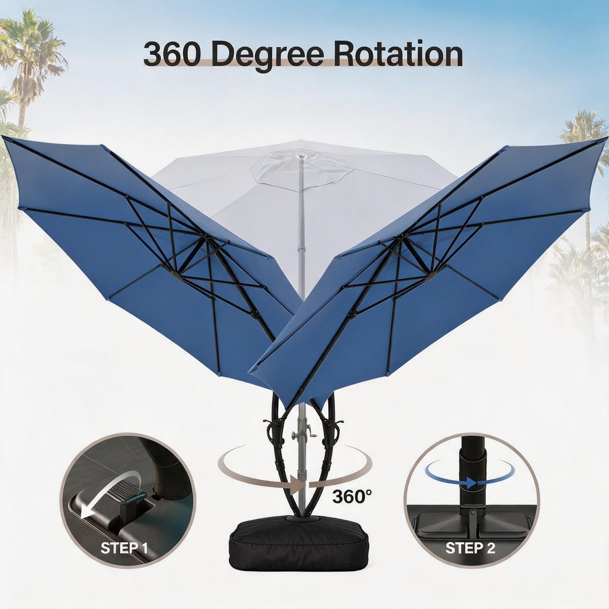 11 FT Navy Blue Cantilever Patio Umbrella with Base U709387