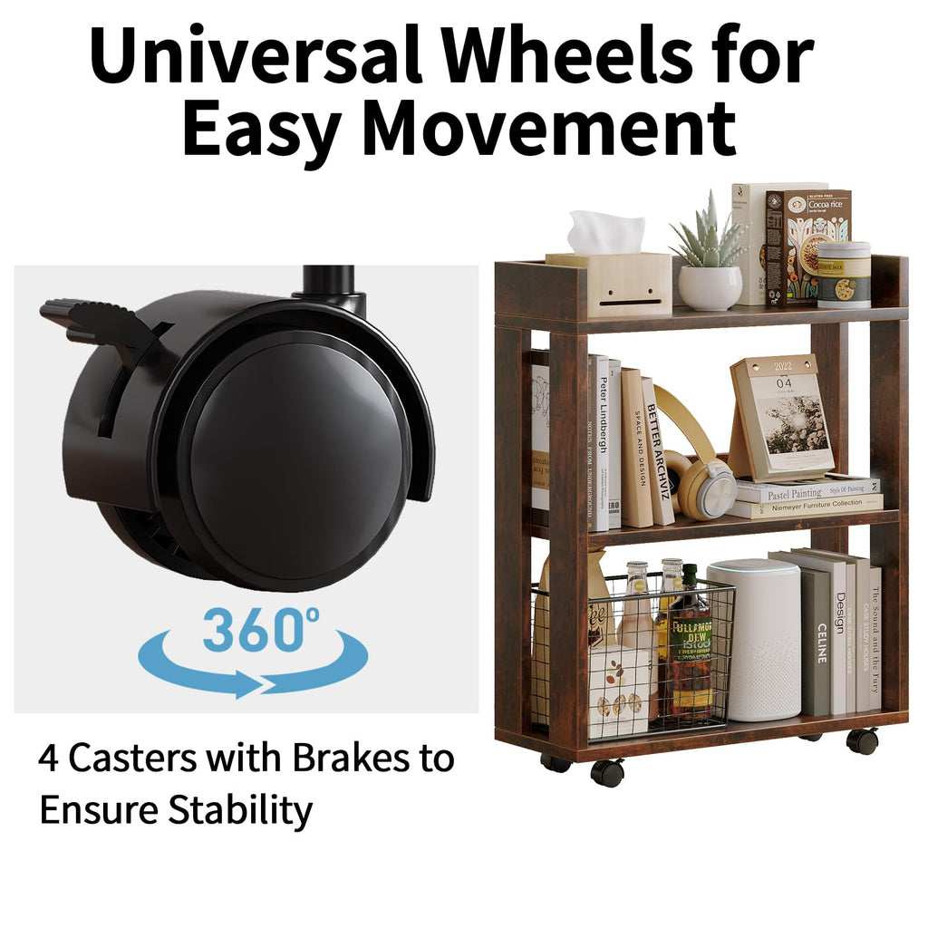 3-Tier Small Bookshelf with Wheels O274