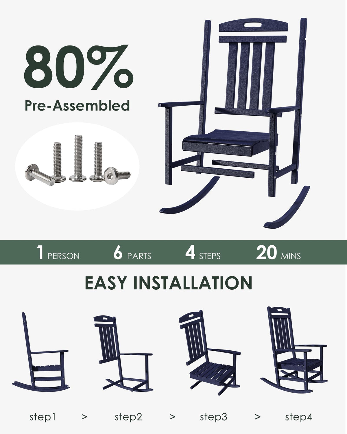 All-Weather Resistant Poly Lumber Rocking Chair L33040