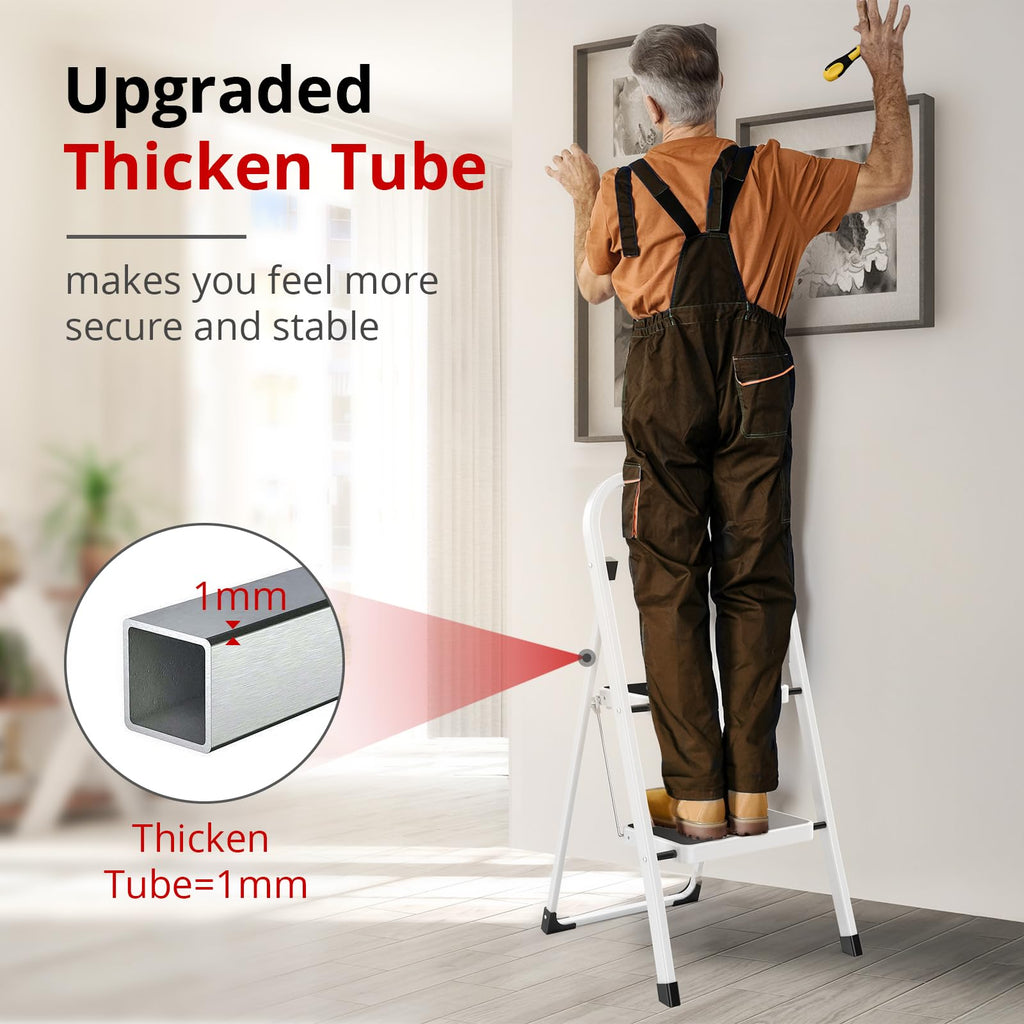 Folding Step Stool with Anti-Slip Pedal, 330 lbs Capacity, White X92388