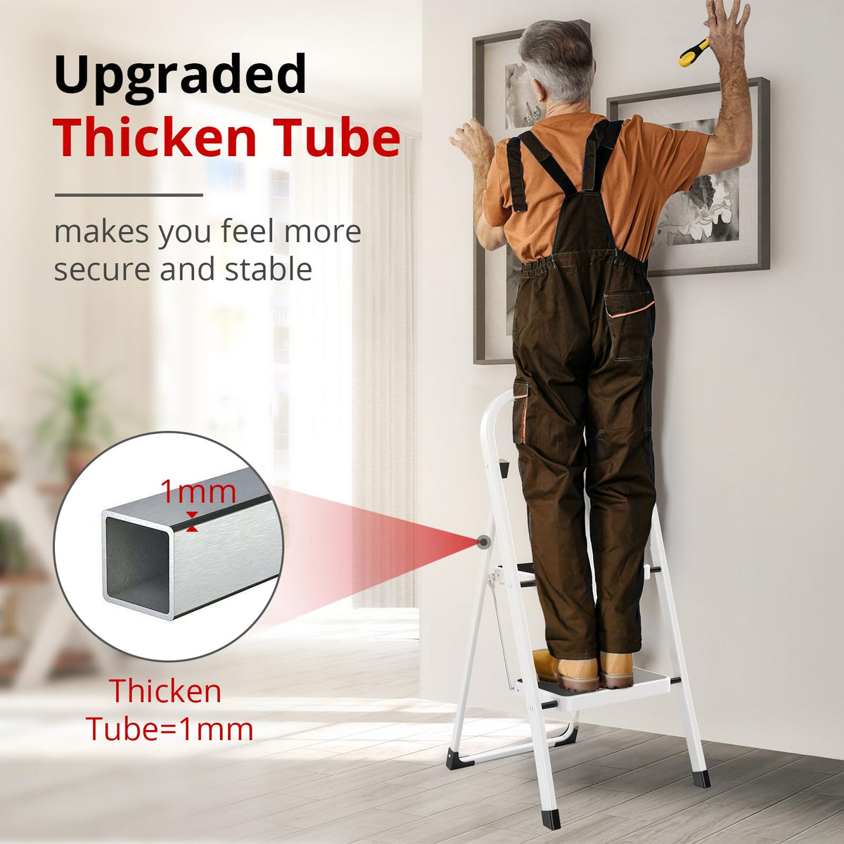 Folding Step Stool with Anti-Slip Pedal, 330 lbs Capacity, White X92388
