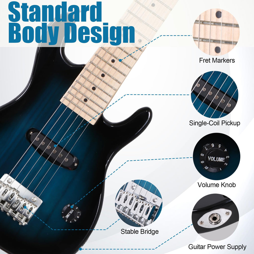30 Inch Blue Solid Wood Electric Guitar Starter Kit with Amplifier P16416