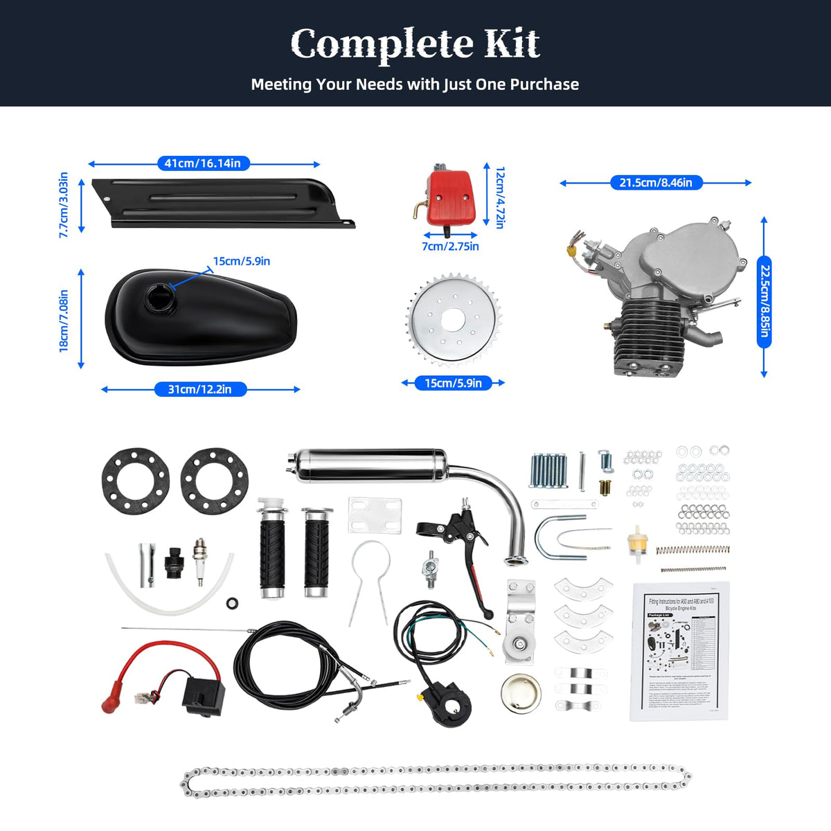 100CC 2-Stroke Gas Bike Engine Kit Air-Cooled Single Cylinder S849