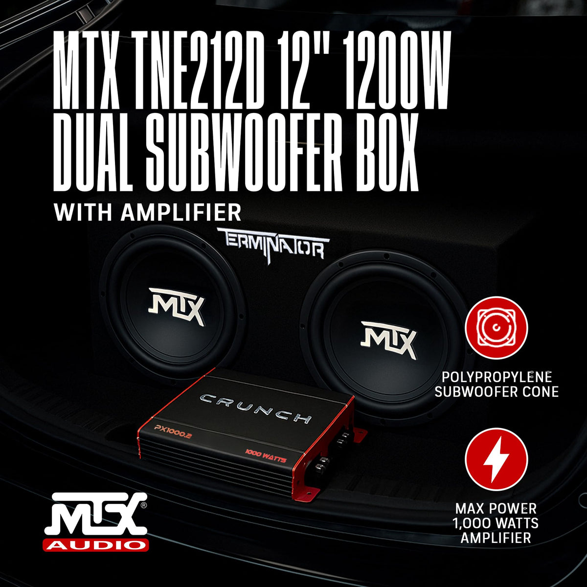 1000 Watt 2 Channel Amplifier with 12 Inch Subwoofer Enclosure L765