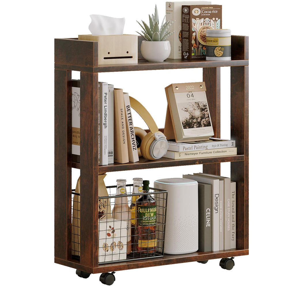 3-Tier Small Bookshelf with Wheels O274
