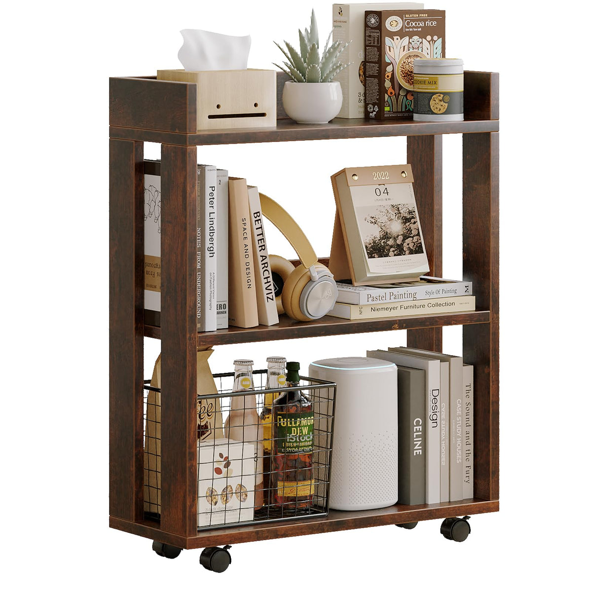 3-Tier Small Bookshelf with Wheels O274