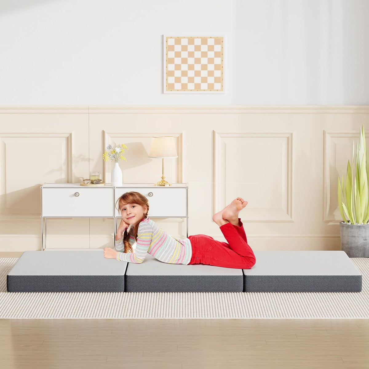 4 inch Tri Fold Memory Foam Mattress Topper with Washable Cover U1242