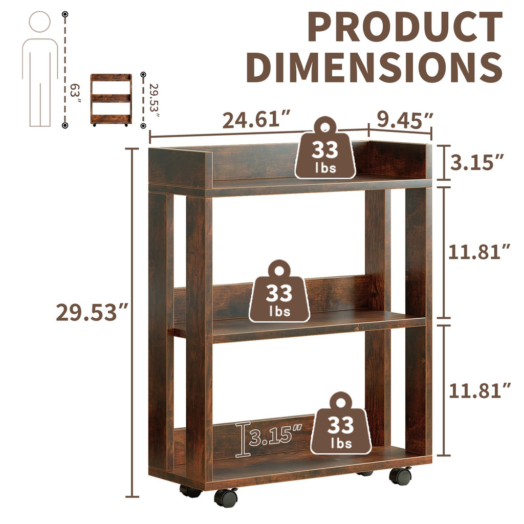 3-Tier Small Bookshelf with Wheels O274