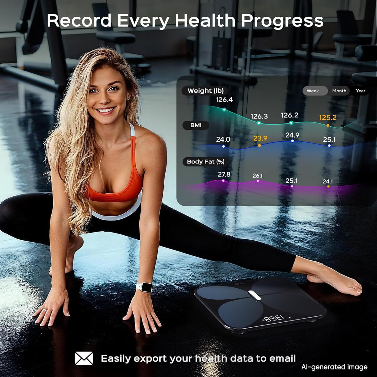 Smart Bathroom Scale, Bluetooth, 400 lbs, Black E79319