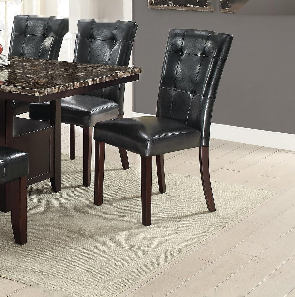 Black Faux Leather Tufted Dining Chairs Set of 2 I50465