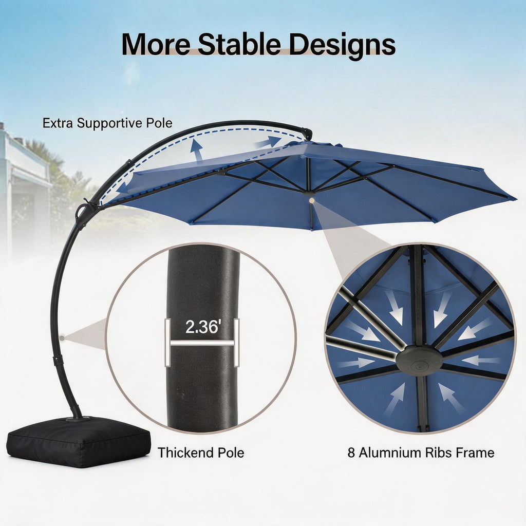 11 FT Navy Blue Cantilever Patio Umbrella with Base U709387