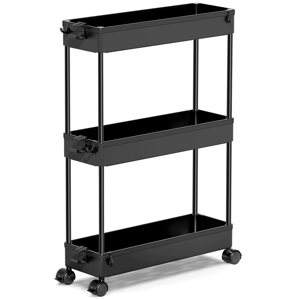 Black 3 Tier Slim Rolling Storage Cart E48949