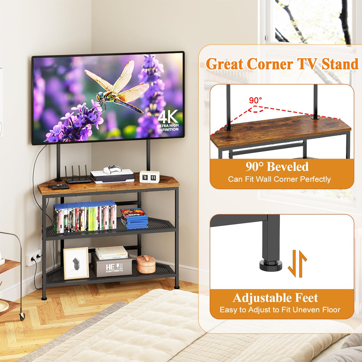23" to 60" Corner TV Stand with Mount and Storage Shelves U616635