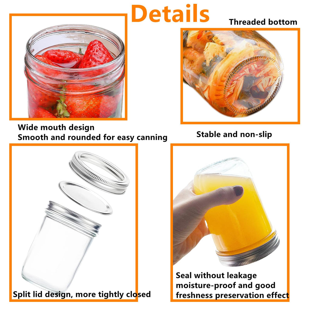 12 Pc 16 oz Wide Mouth Glass Mason Jars with Lids Z1807