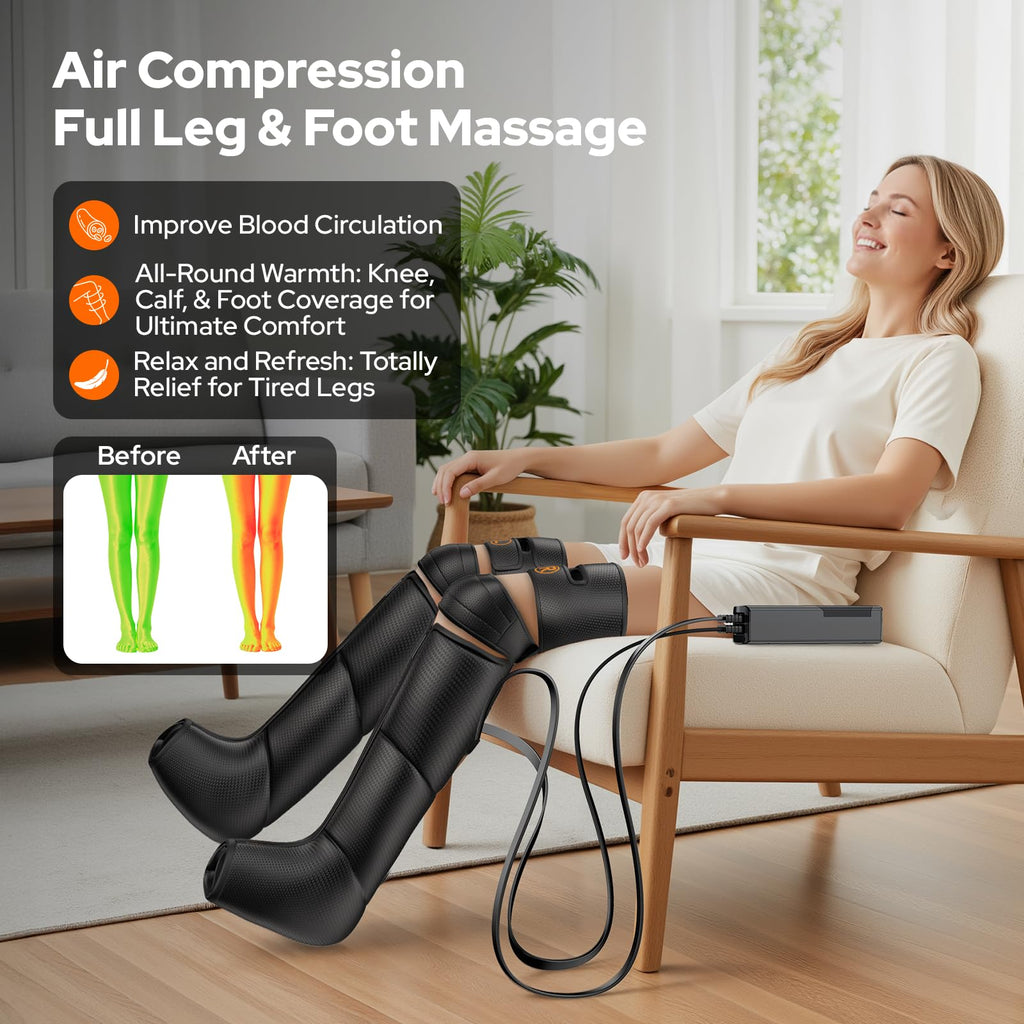 Air Compression Leg Massager with Heat, 6 Modes, 9 Intensities I1488