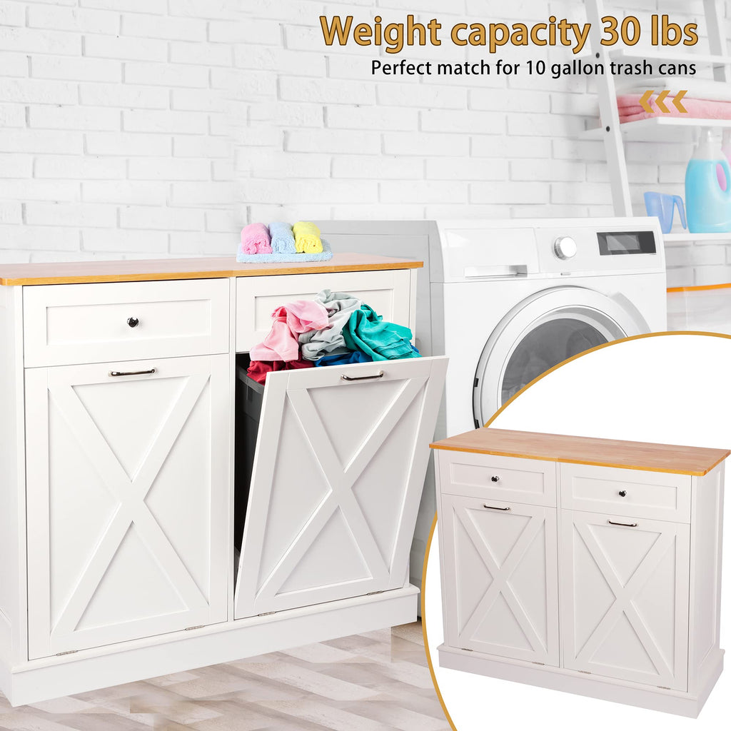 White 2 x 10 Gallon Wooden Tilt Out Trash Can Cabinet T832