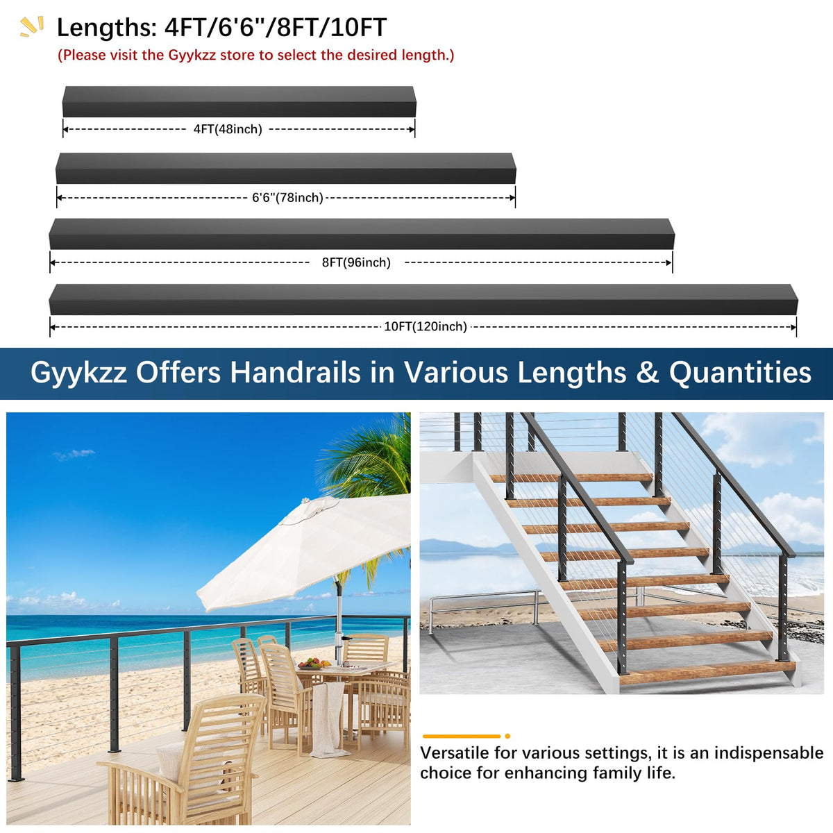 Black Aluminum Handrail 3 Pack U2818