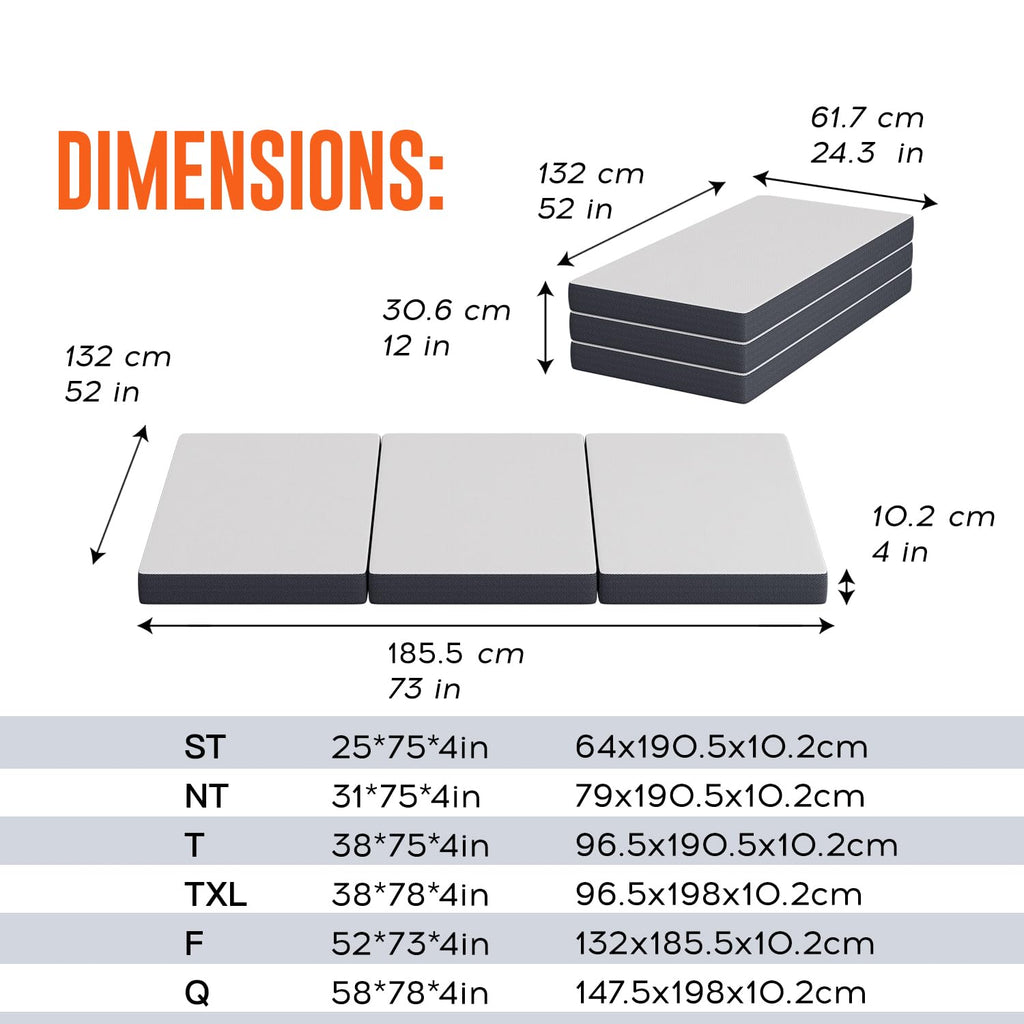 4 inch Tri Fold Memory Foam Mattress Topper with Washable Cover U1242