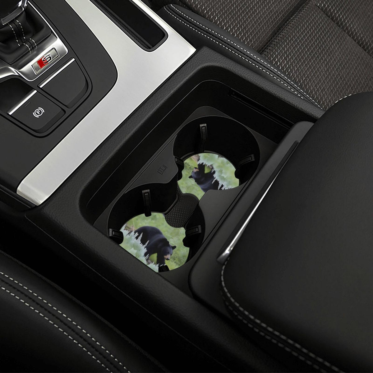 Black Bear Pattern Rubber Car Coasters Set of 2 V21178