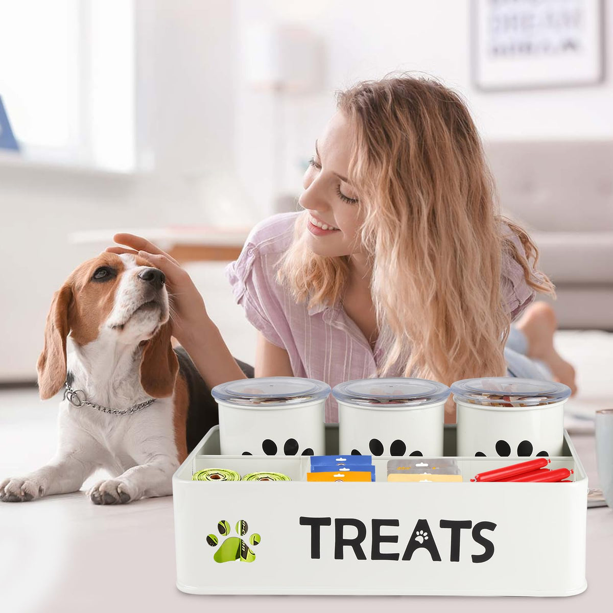 28oz Metal Dog Treat Container Set of 3 White P759122