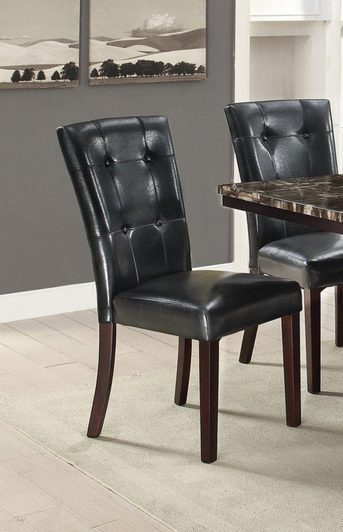 Black Faux Leather Tufted Dining Chairs Set of 2 I50465