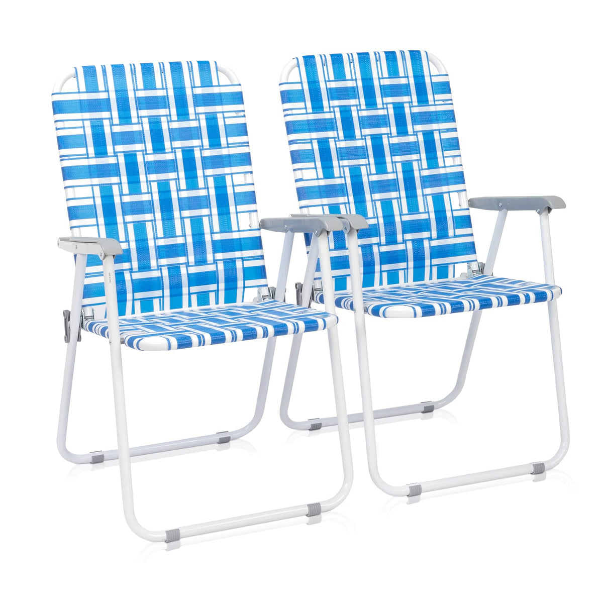 Blue Webbed Folding Lawn Chairs Set of 2 J967414