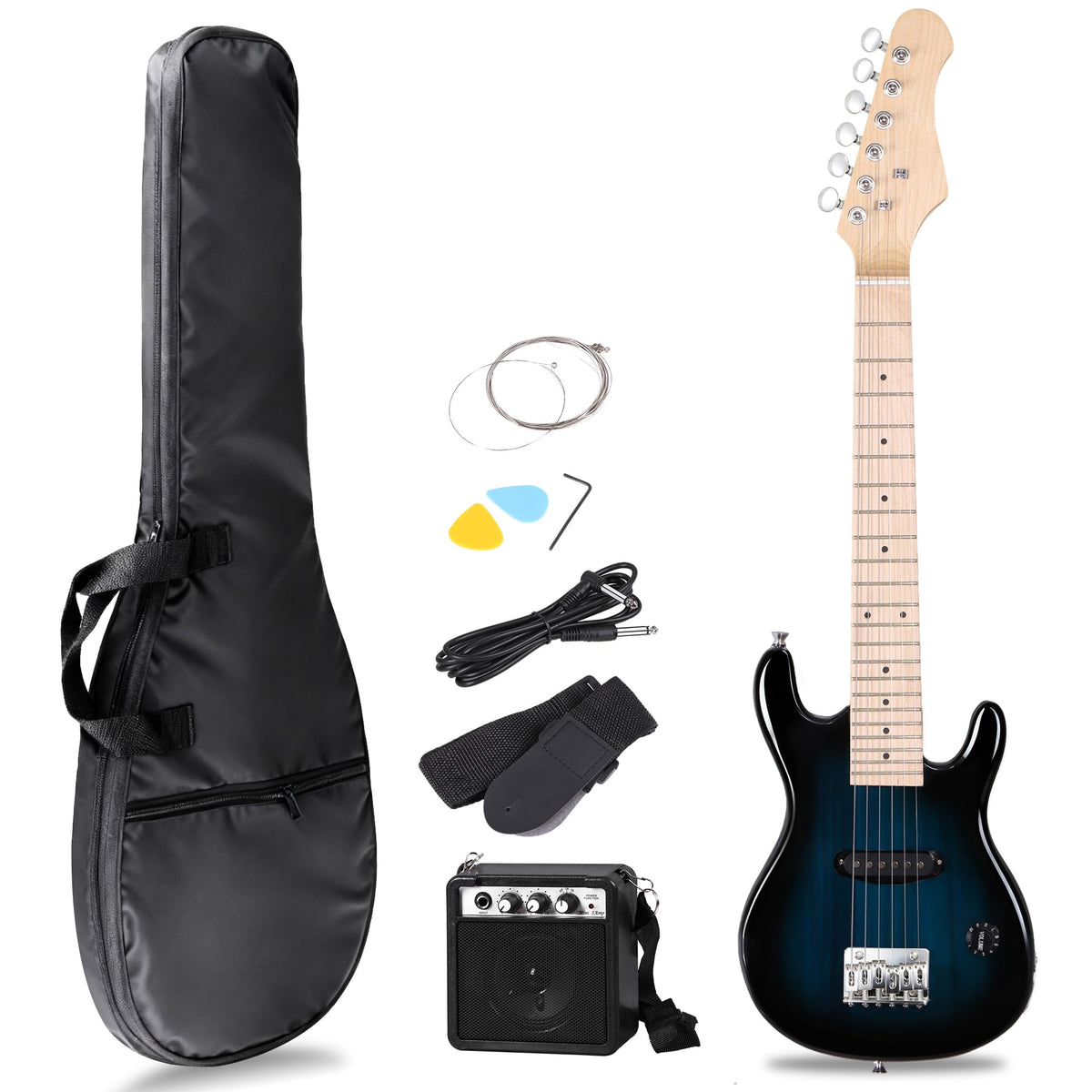 30 Inch Blue Solid Wood Electric Guitar Starter Kit with Amplifier P16416
