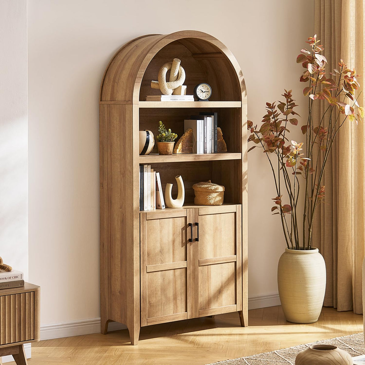 77.4" Tall Arched Wooden Storage Cabinet with Doors and Adjustable Shelves V246667