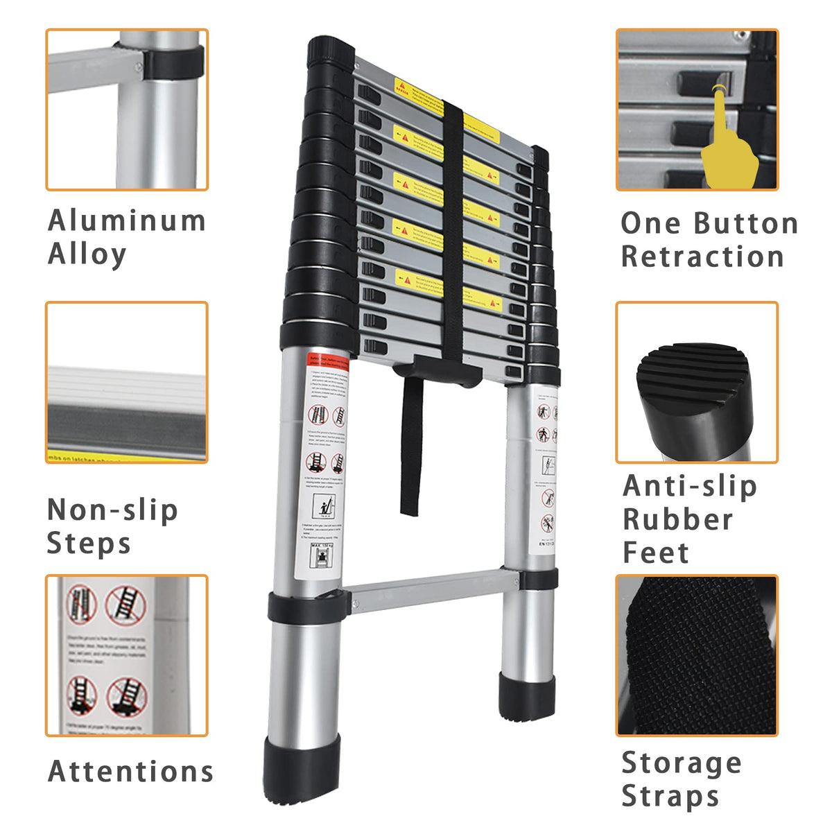 12.5 FT Telescoping Aluminum Ladder 300 LB Capacity I65596