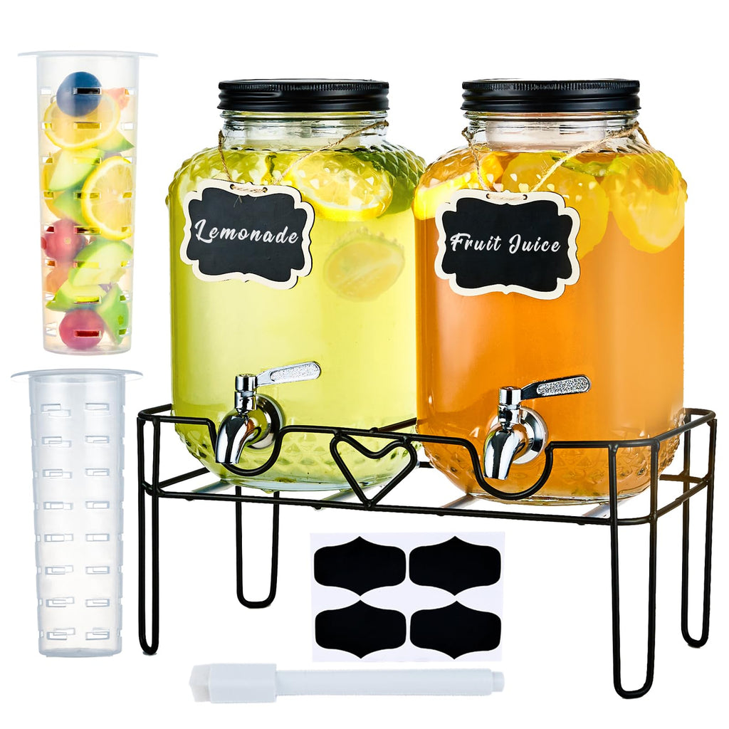 1 Gallon Glass Beverage Dispenser with Stand and Fruit Infuser Z99850