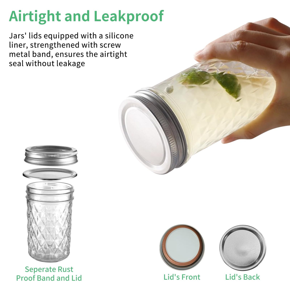 12oz Glass Mason Jars 6 Pack Airtight Lids M69053