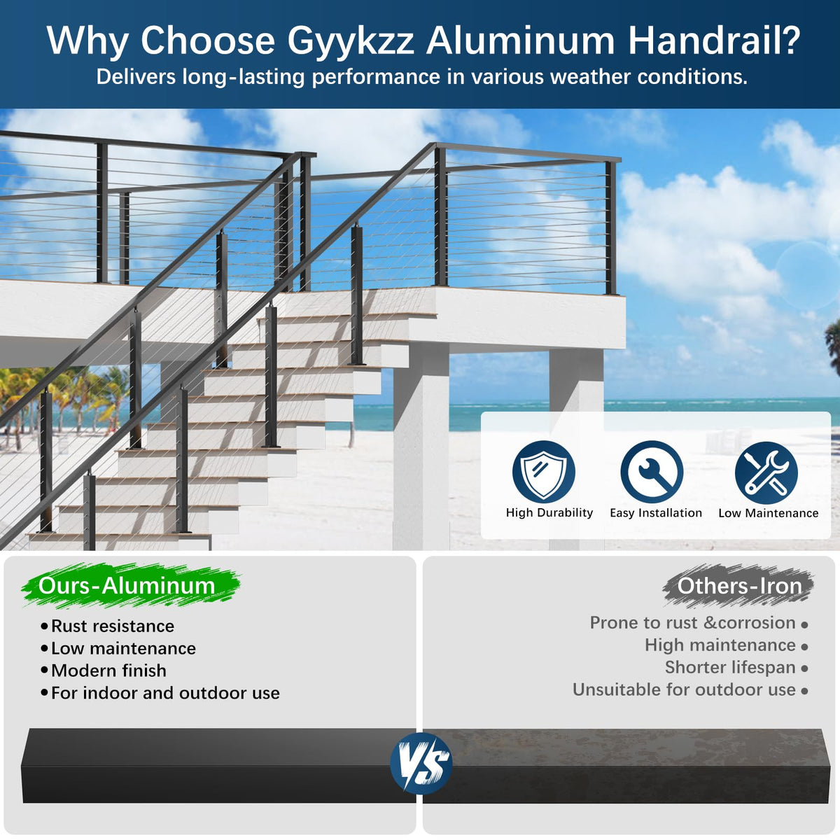 Black Aluminum Handrail 3 Pack U2818