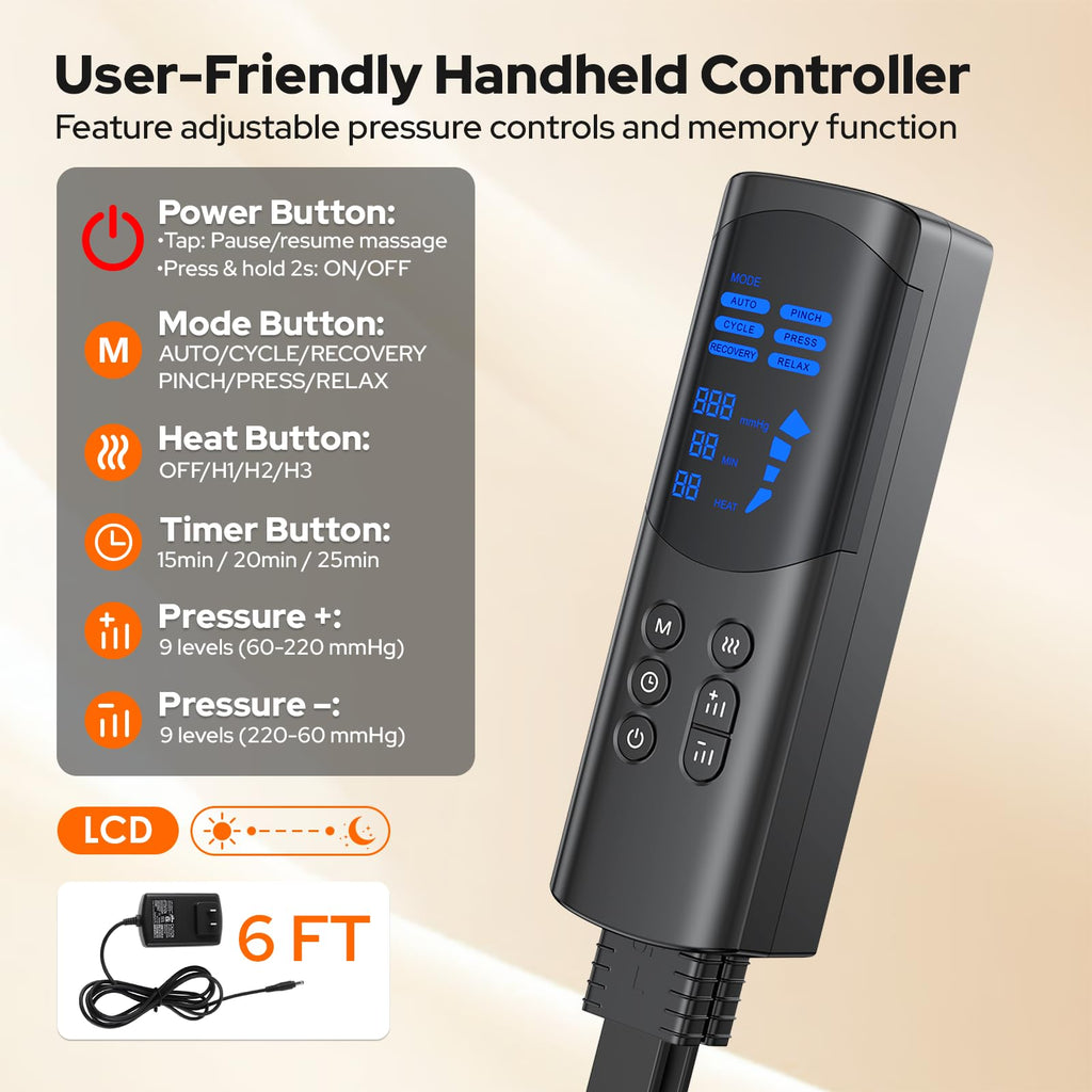 Air Compression Leg Massager with Heat, 6 Modes, 9 Intensities I1488